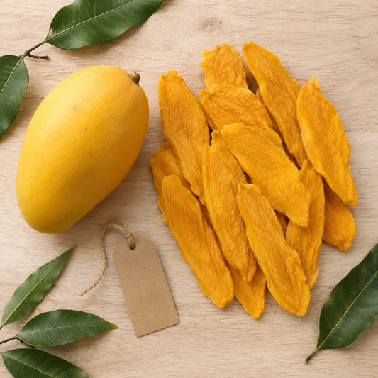 Dried mango slices from Thailand — naturally dried with no added sugar or sulfites by KP Fruits